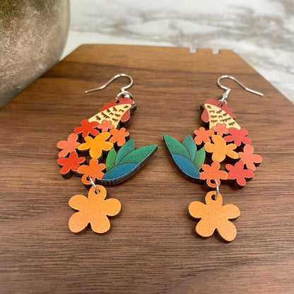 Wooden Dangle Earrings - Chicken - #5