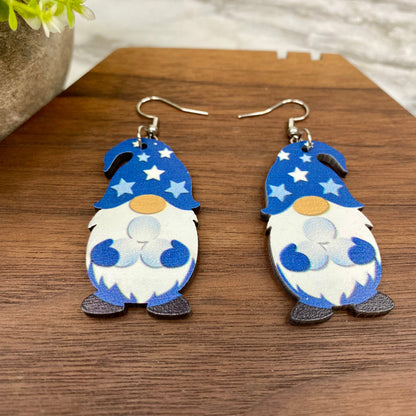 Wooden Dangle Earrings - Winter - Gnome Blue Snowballs