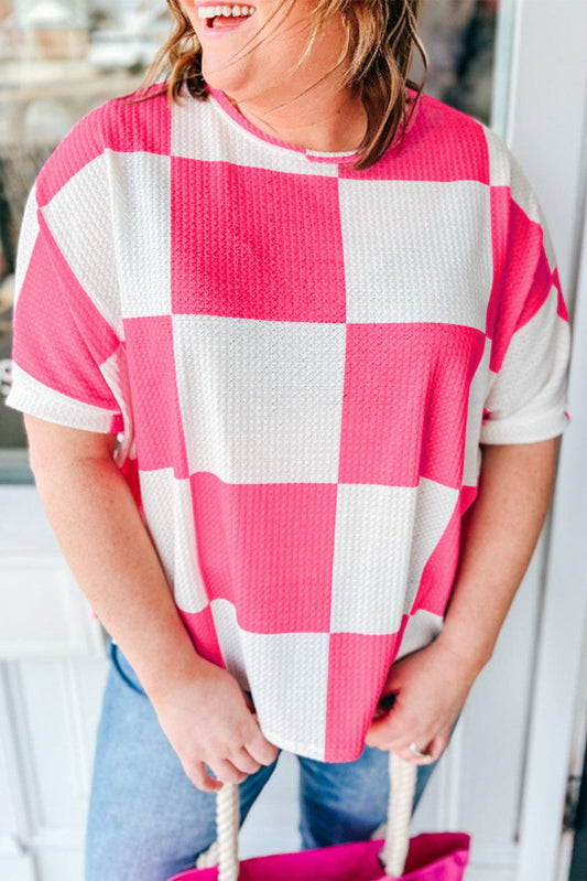 Pink Check Mate Waffle Top (Plus)