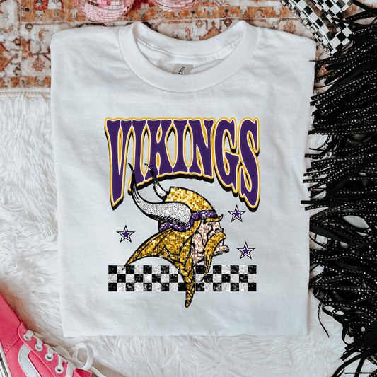 Faux Glitter Vikings Graphic Tee