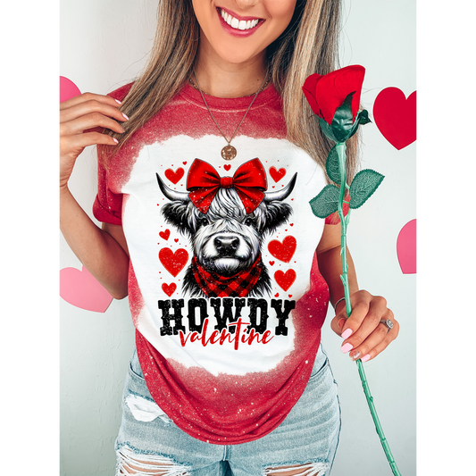 Howdy Valentine Cow Bleached Distressed Tee