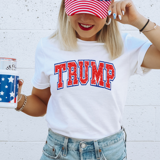 Faux Glitter Varsity Trump Graphic Tee