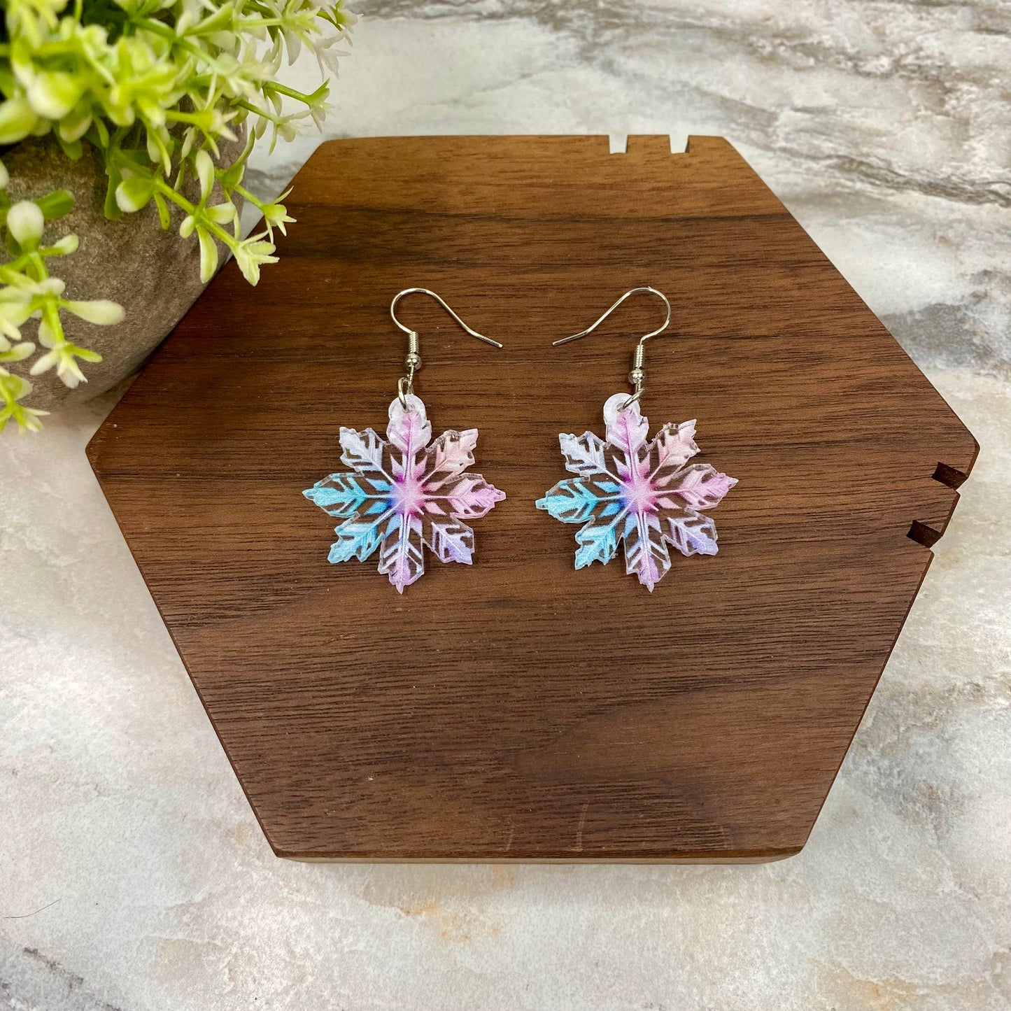 Acrylic Dangle Earrings - Holiday Christmas Colorful See-Through Snowflakes