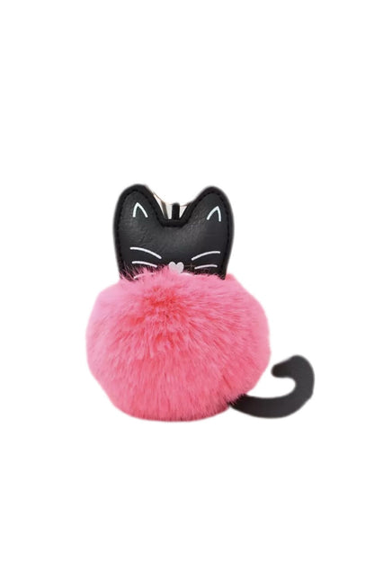 Keychain - Fuzzy Pom Pom - Black Cat