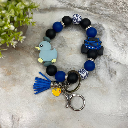 Silicone Bracelet Keychain - Duck Duck Jeep - Large Duck - Blue