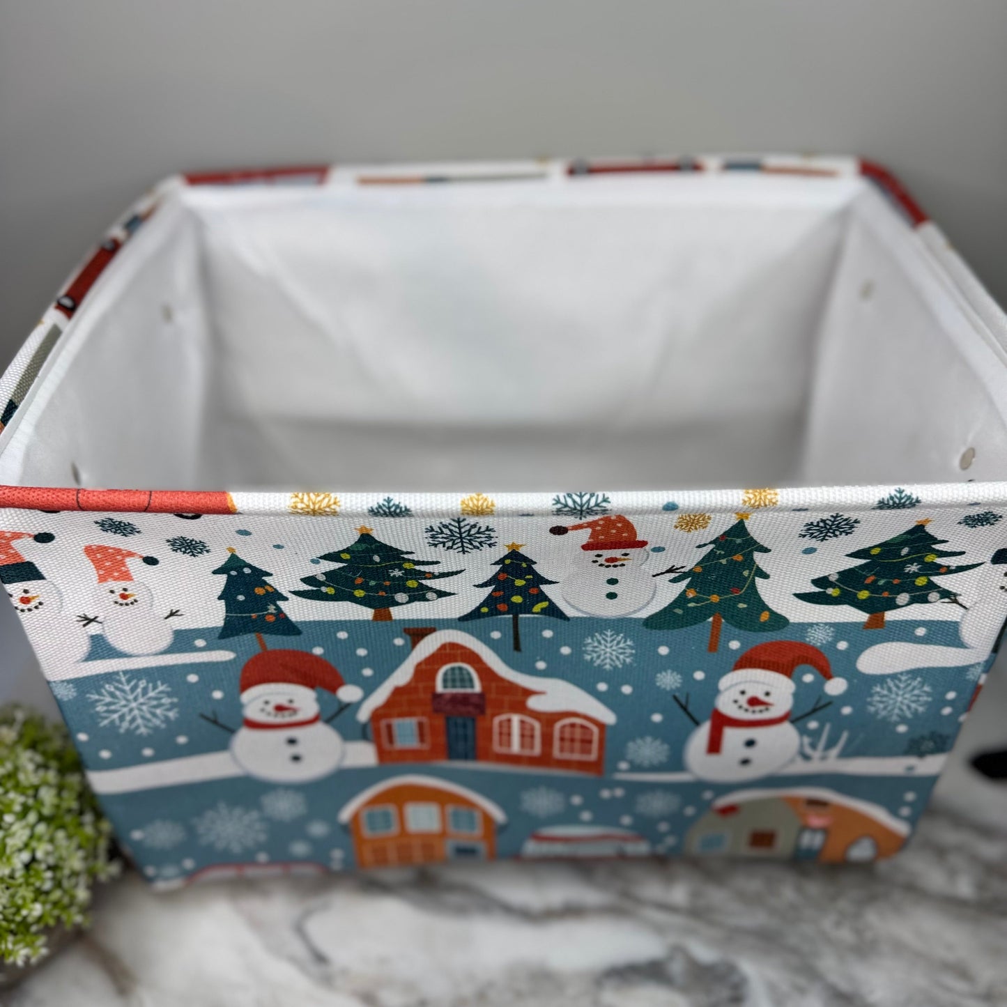 Pop Up Canvas Basket - Christmas Snowman Town