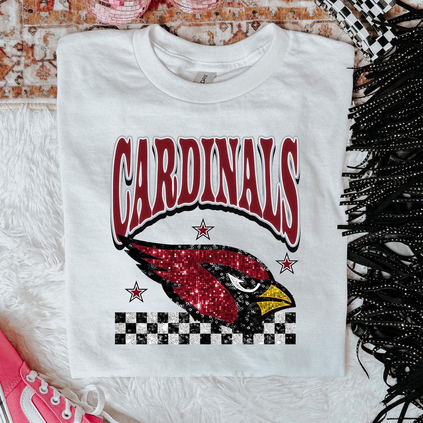 Faux Glitter Cardinals Graphic Tee