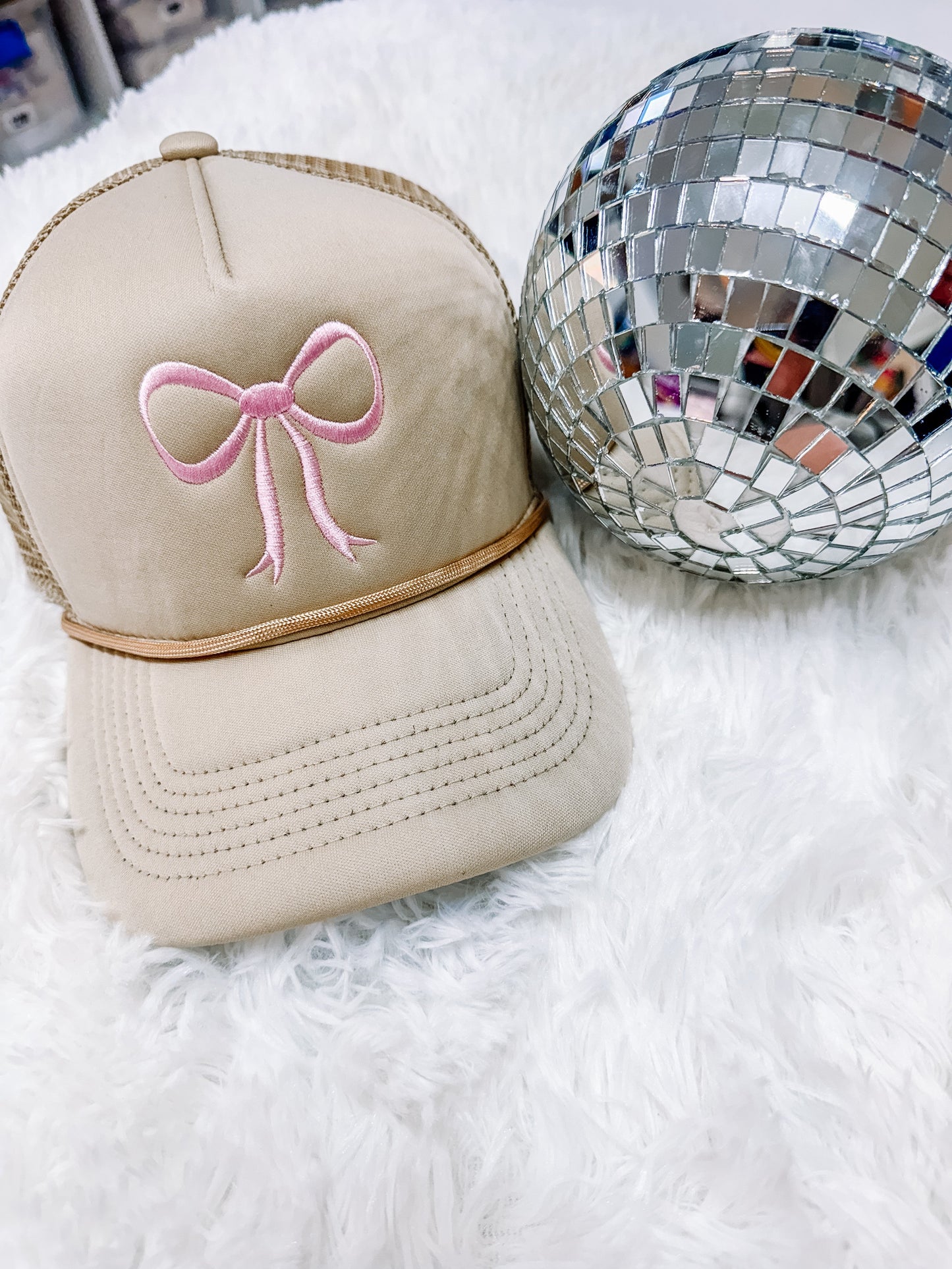 Embroidered Coquette Bow Simple Trucker Hat