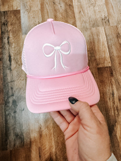 Embroidered Coquette Bow Simple Trucker Hat