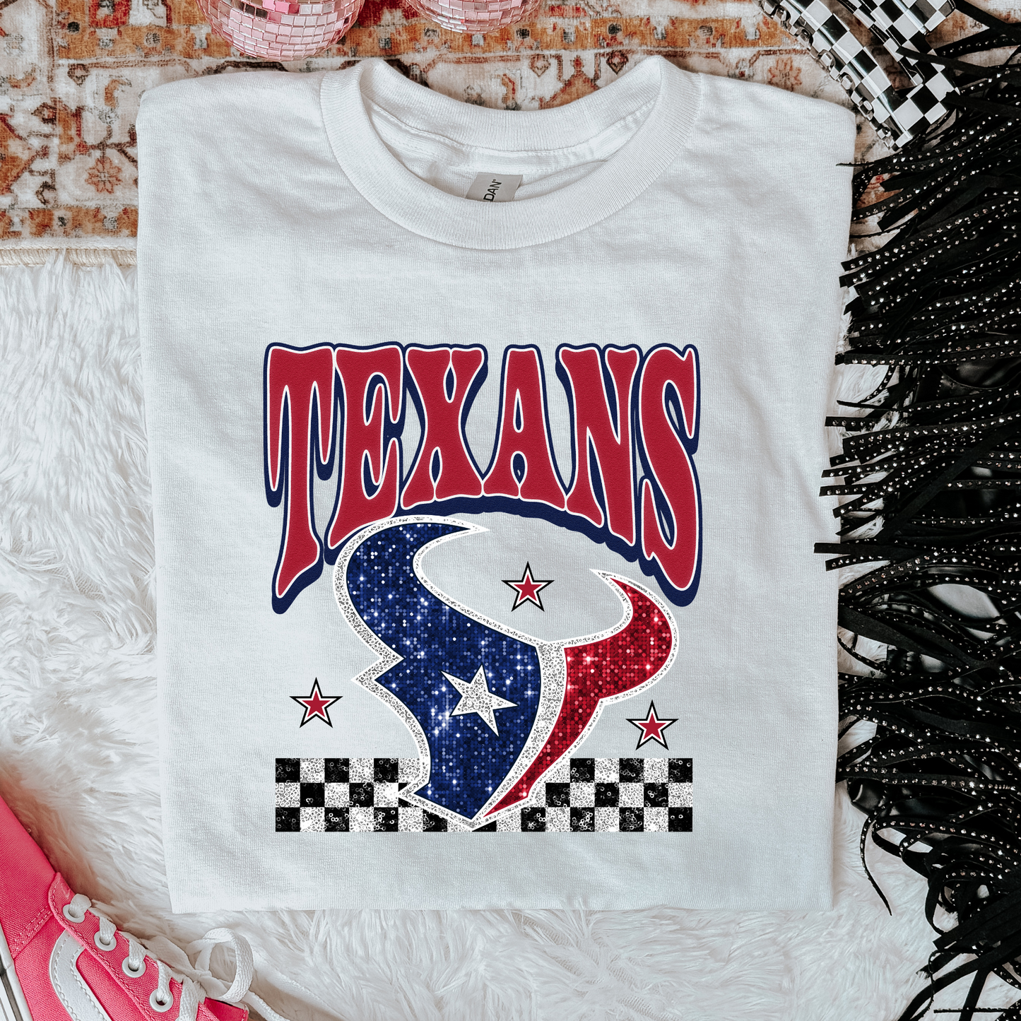 Faux Glitter Texans Graphic Tee