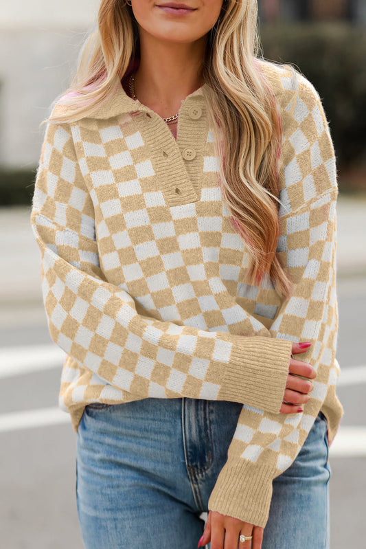 Cozy Brulee Checkered Sweater