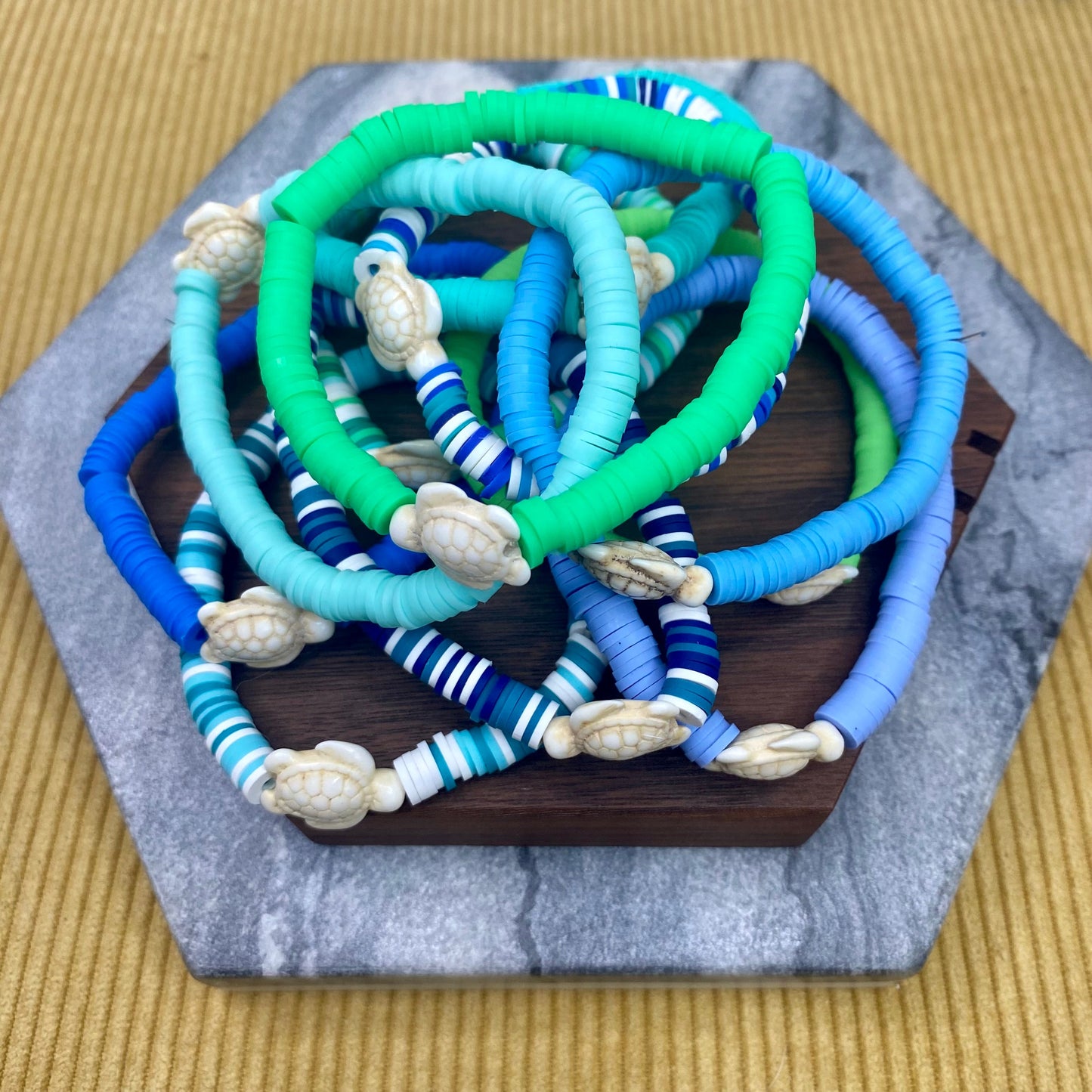 Bracelet - Clay + Stone - Green & Blue Ivory Turtle