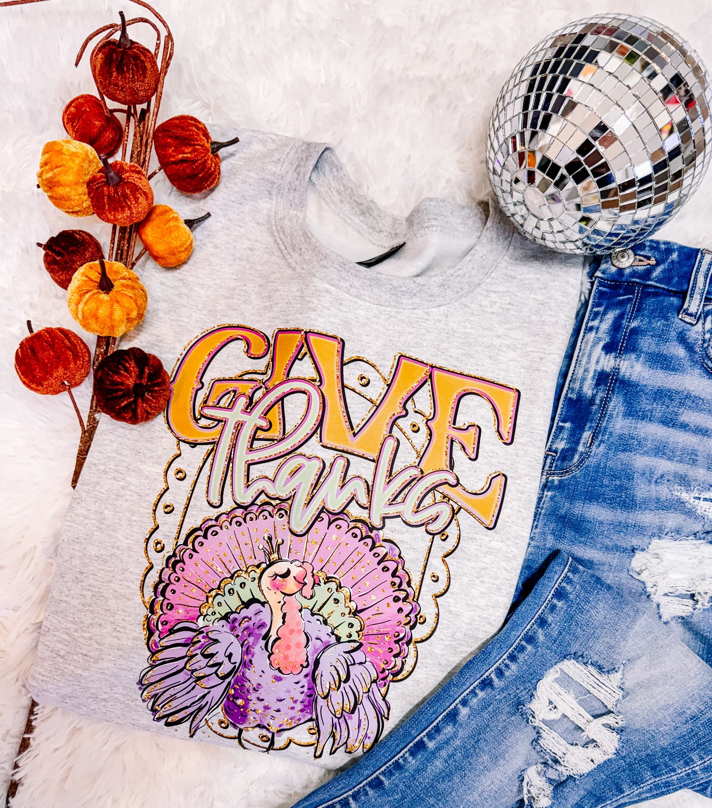 Give Thanks Faux Glitter Sweatshirt