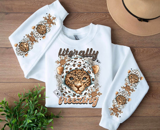 LITERALLY FREEZING LEOPARD SWEATSHIRT W/ SLEEVE PRINT