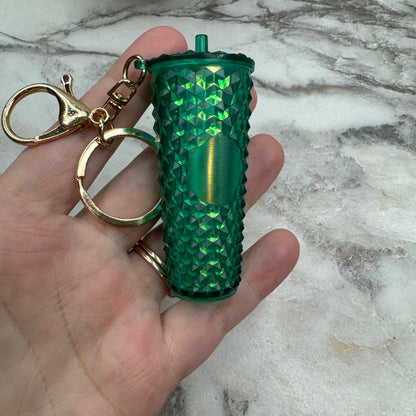 Keychain - Studded Tumbler - Green Holographic