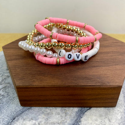 Bracelet Pack - Clay & Gold Bead - Love