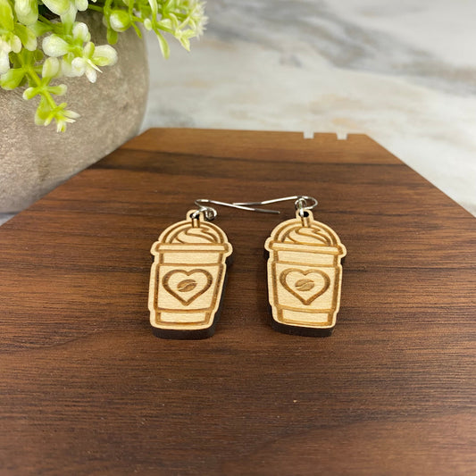 Wooden Dangle Earrings - Heart Frappe