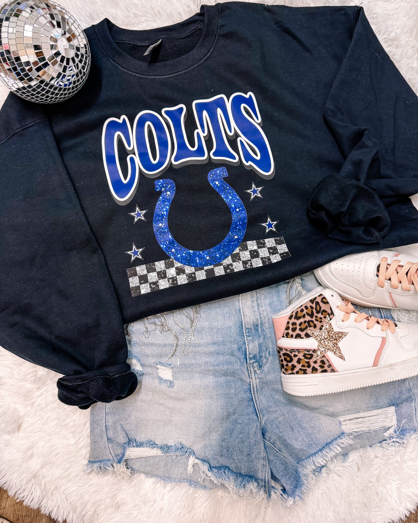 Faux Glitter Colts Sweatshirt