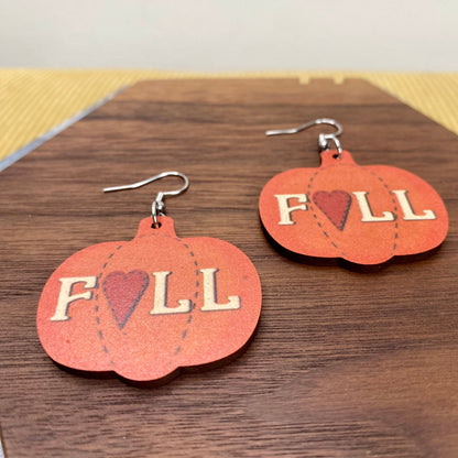 Wooden Dangle Earrings - Fall - Fall Pumpkin