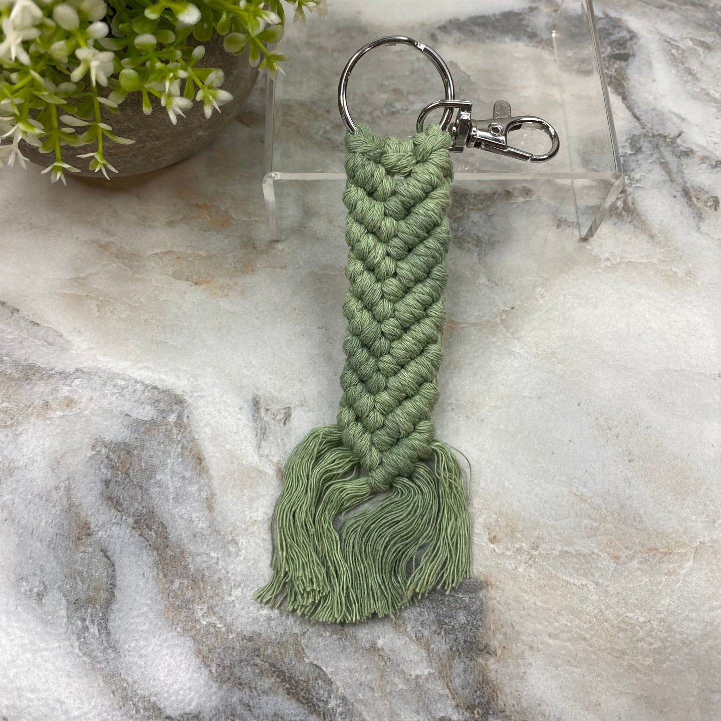 Keychain - Macrame - Braided Olive