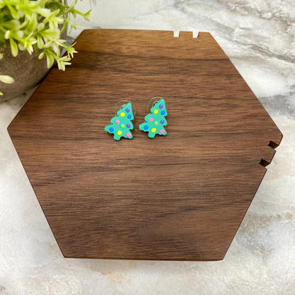 Acrylic Stud Earrings - Christmas - Decorated Tree #2