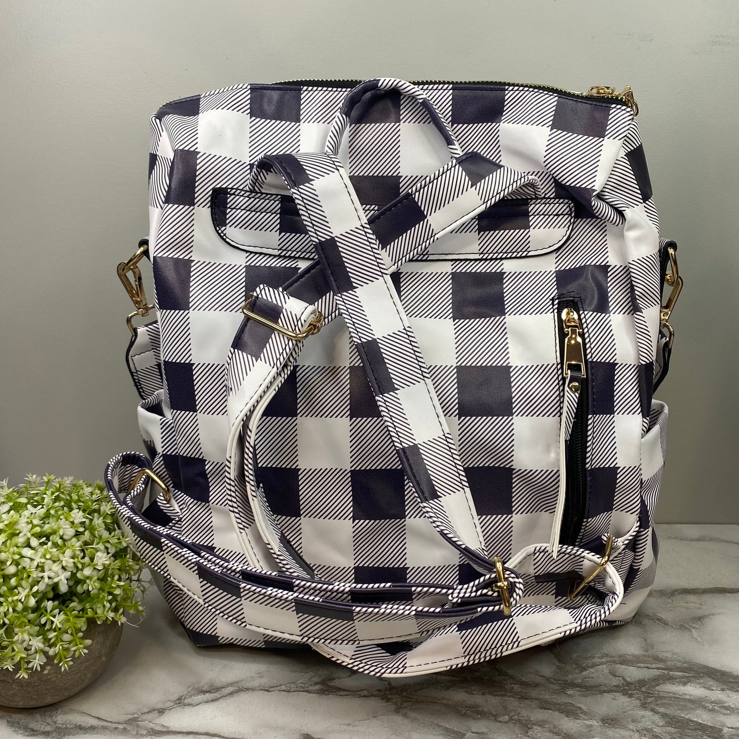 Brooke Backpack - Black & White Plaid