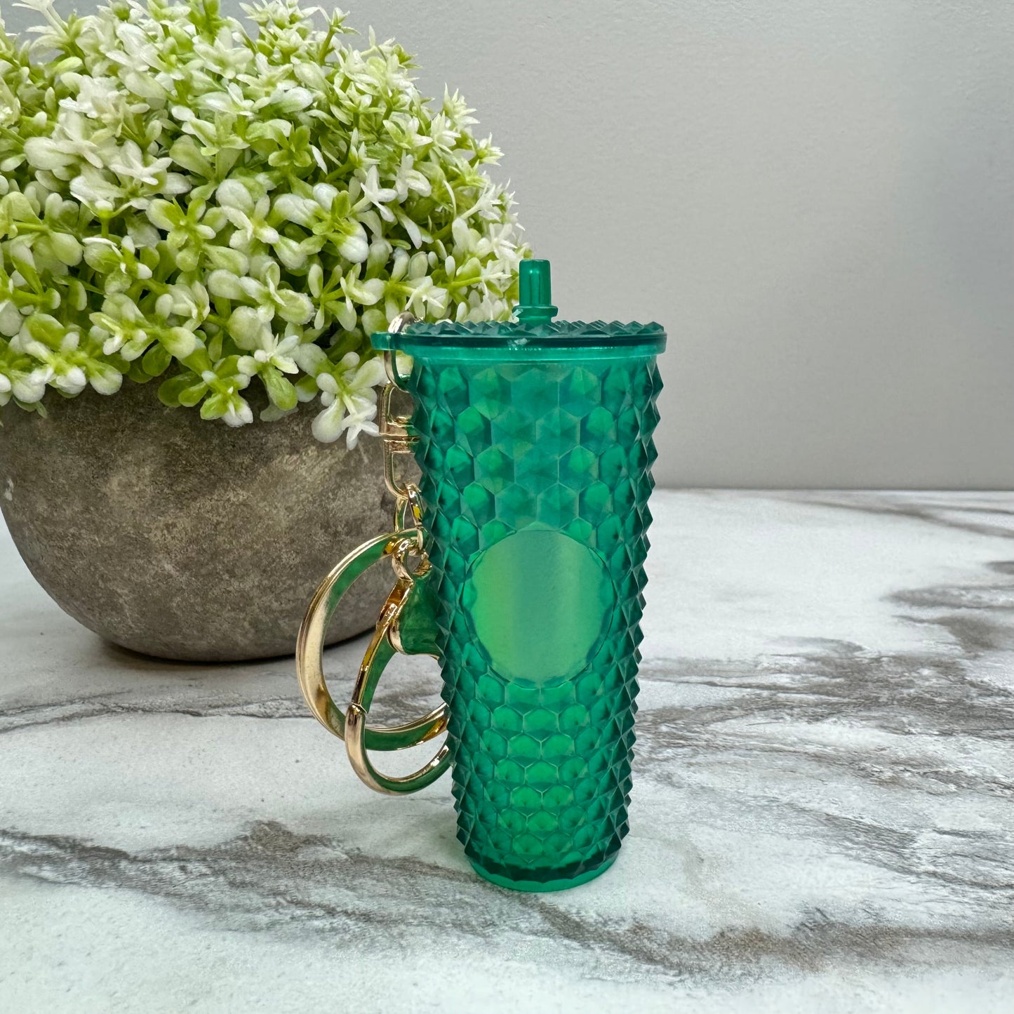 Keychain - Studded Tumbler - Green Holographic