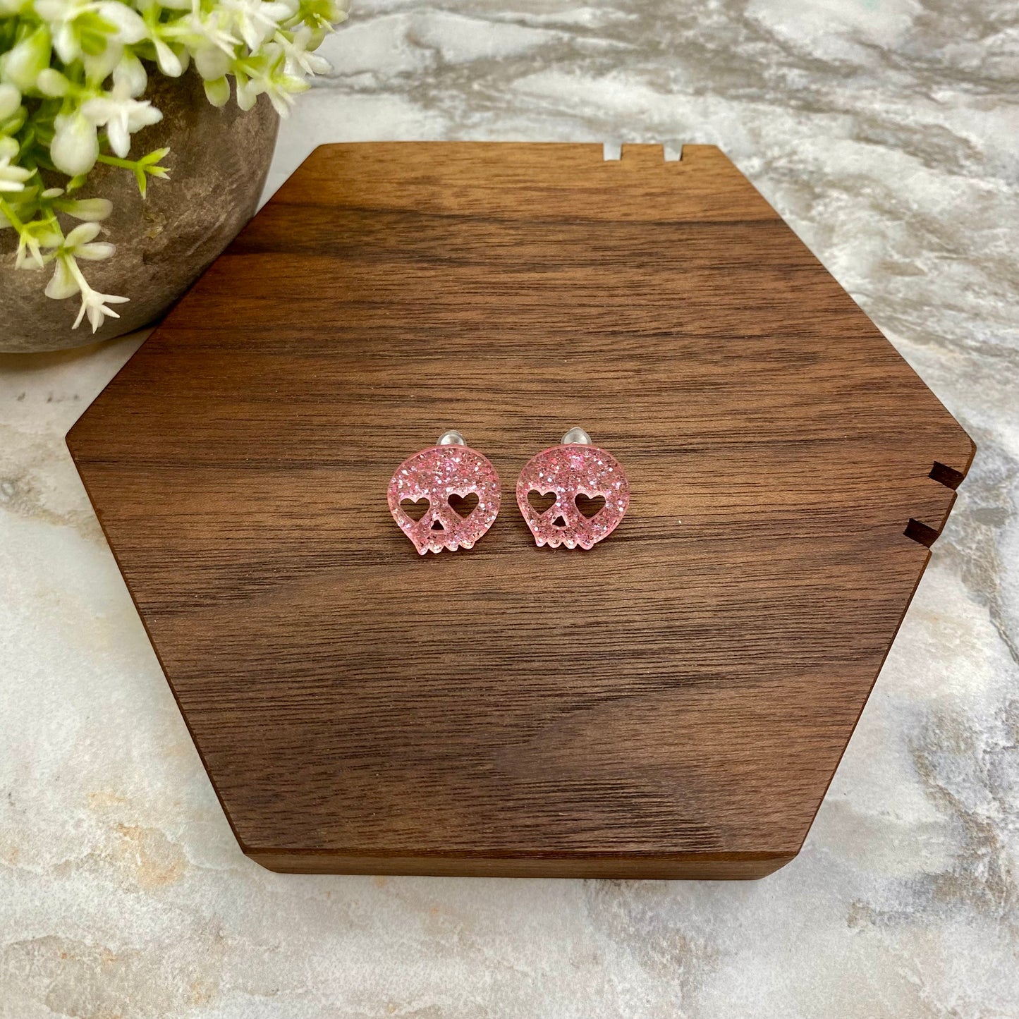 Acrylic Stud Earrings - Halloween - Pink Skull