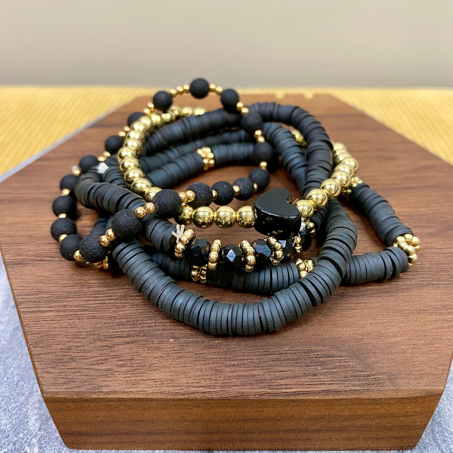 Bracelet Pack - Clay & Gold Bead - Black