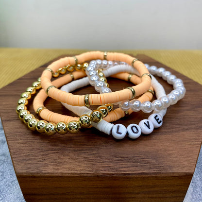 Bracelet Pack - Clay & Gold Bead - Love