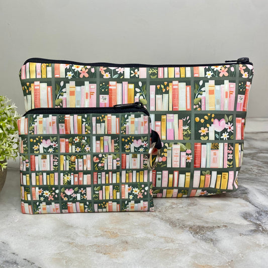 Pouch & Mini Pouch Bundled Set - Books Olive Green Shelf