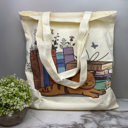 Tote Bag - Sleepy Cats & Books - #1