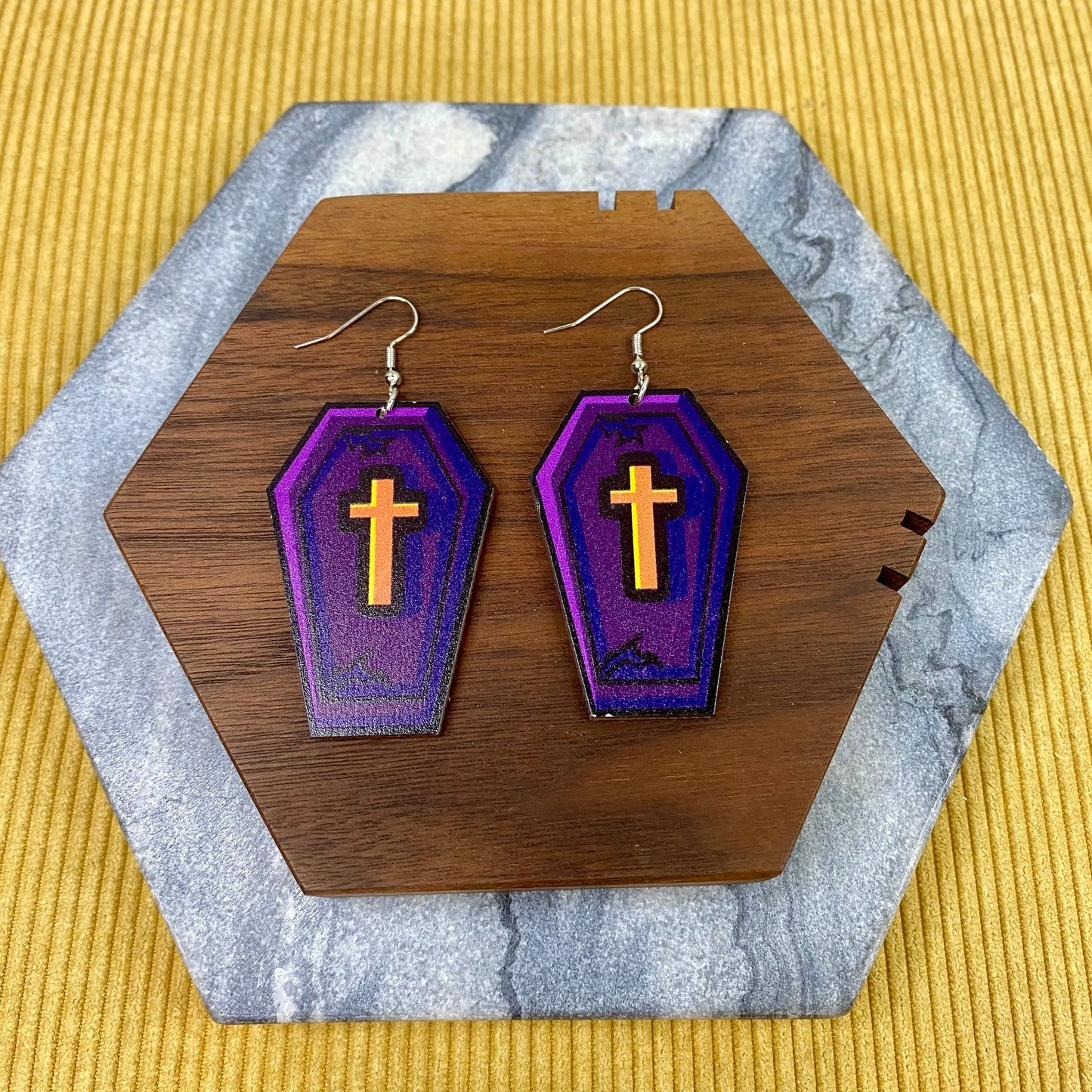 Wooden Dangle Earrings - Fall - Coffin