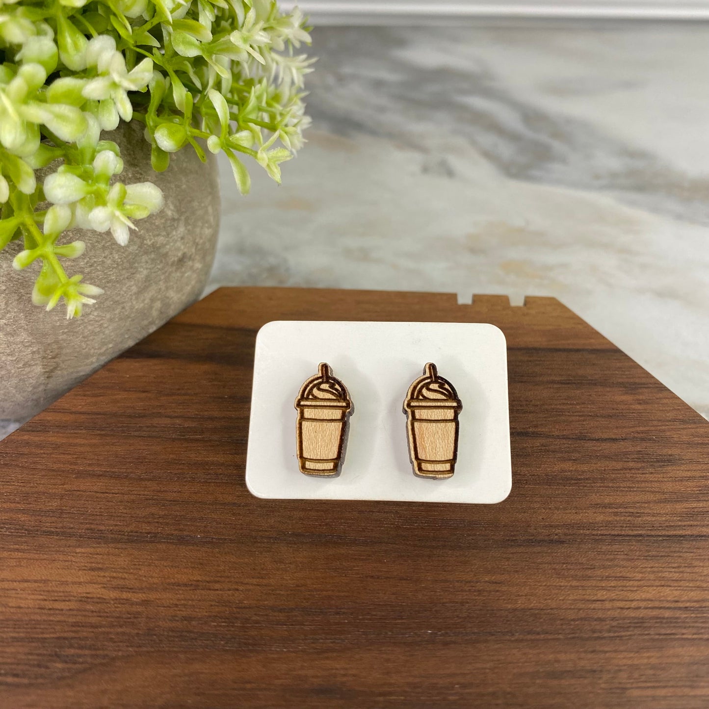 Wooden Stud Earrings - Frappe