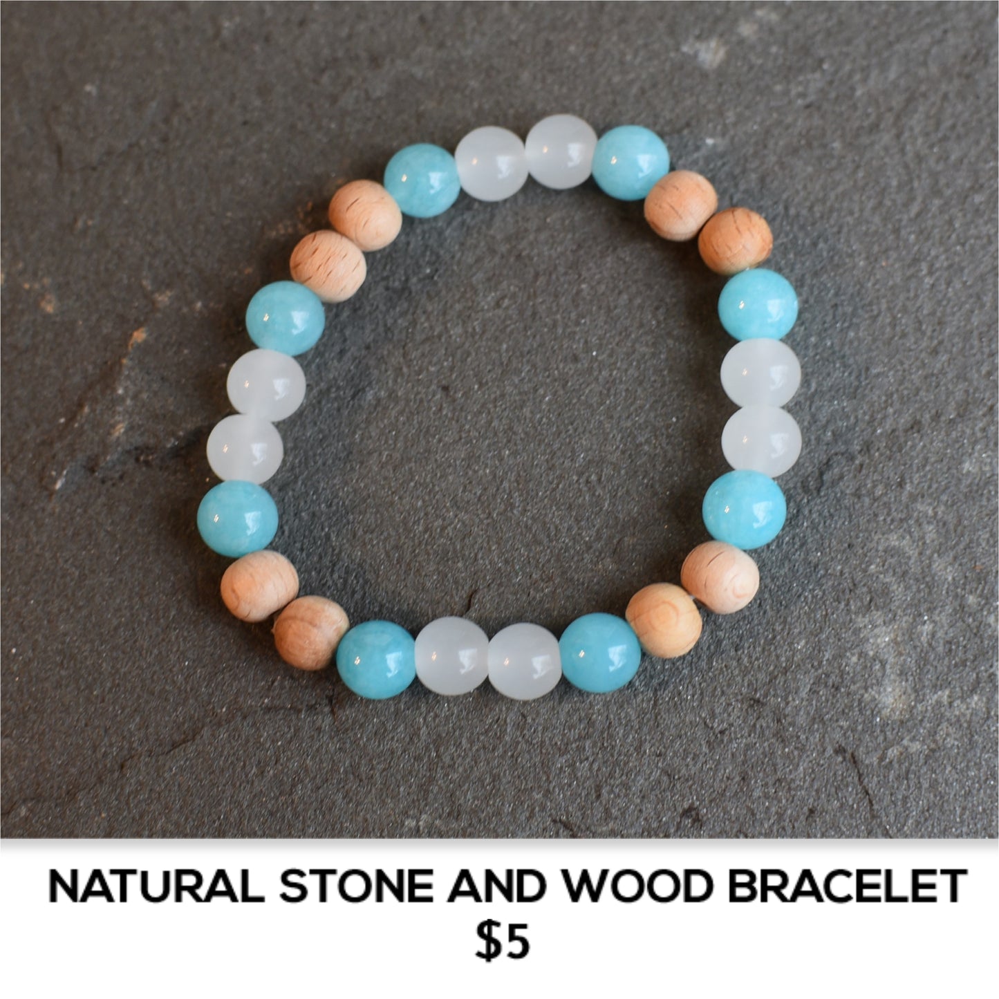 NATURAL STONE AND WOOD BRACELET