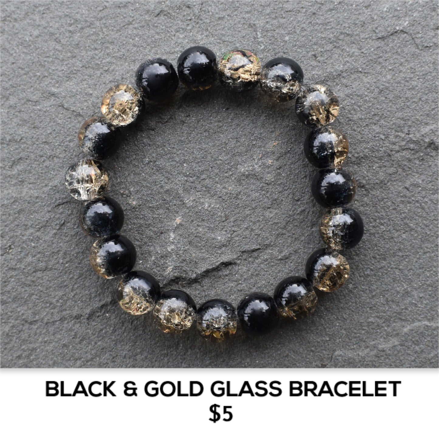 BLACK AND GOLD GLASS BRACELET