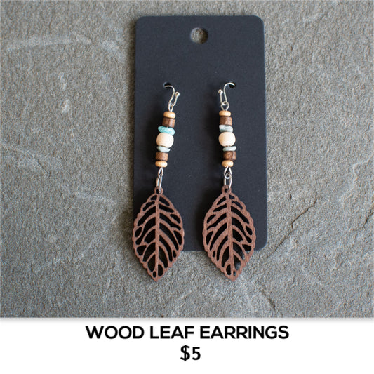 WOOD LEAF EARRINGS