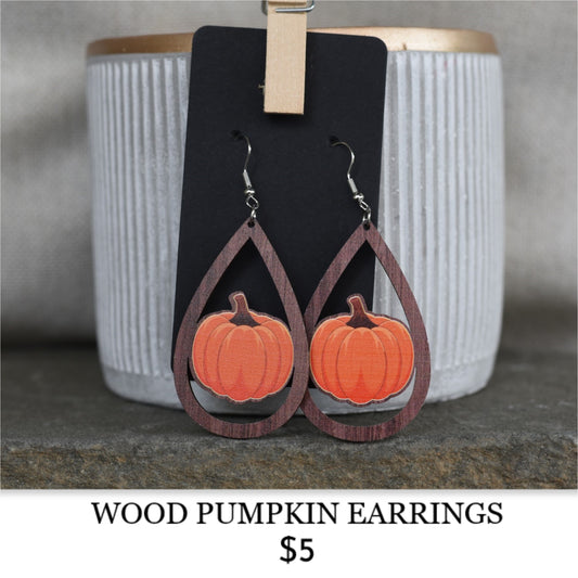 WOOD PUMPKIN EARRINGS