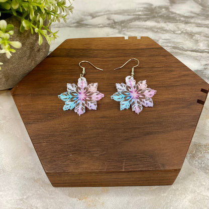 Acrylic Dangle Earrings - Holiday Christmas Colorful See-Through Snowflakes