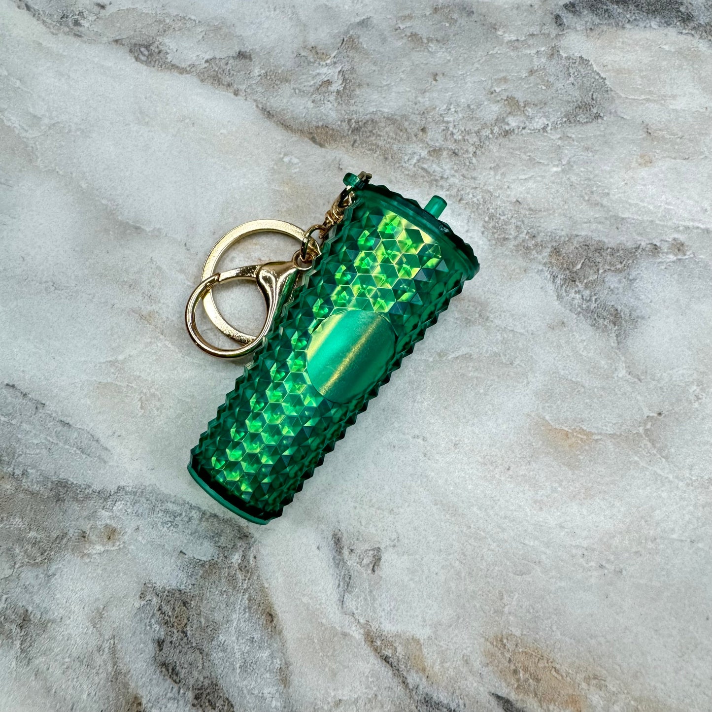 Keychain - Studded Tumbler - Green Holographic