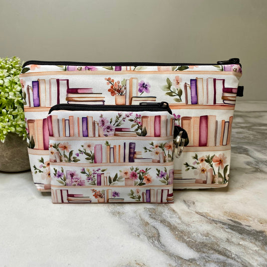 Pouch & Mini Pouch Bundled Set - Book Bookshelf White Lavender