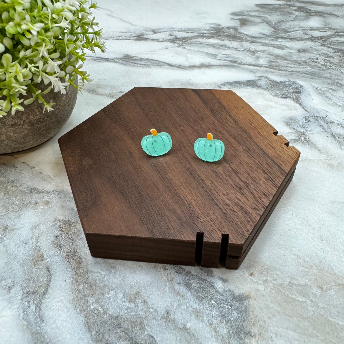 Acrylic Stud Earrings - Halloween - Turquoise Pumpkin