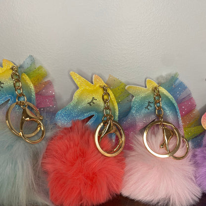 Keychain - Fuzzy Unicorn Pom Pom