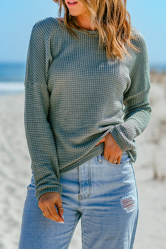 Green Waffle Knit Top August.