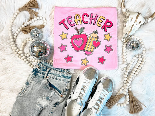 Teacher Western Pencil + Apple Graphic Tee