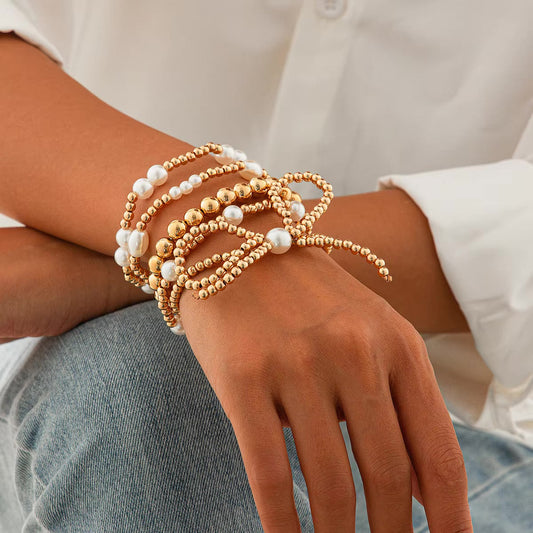 Bow Beaded Bracelet Set (Gold or Silver)