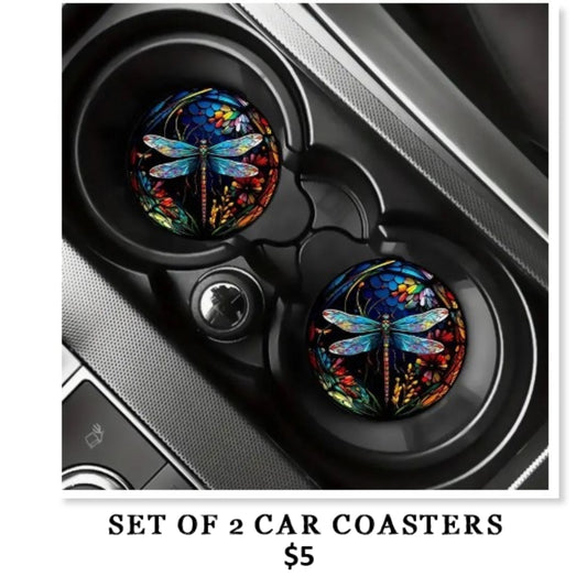 SET OF 2 CAR COASTERS - DRAGONFLY