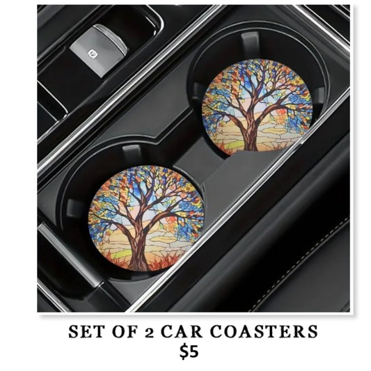 SET OF 2 CAR COASTERS - TREE