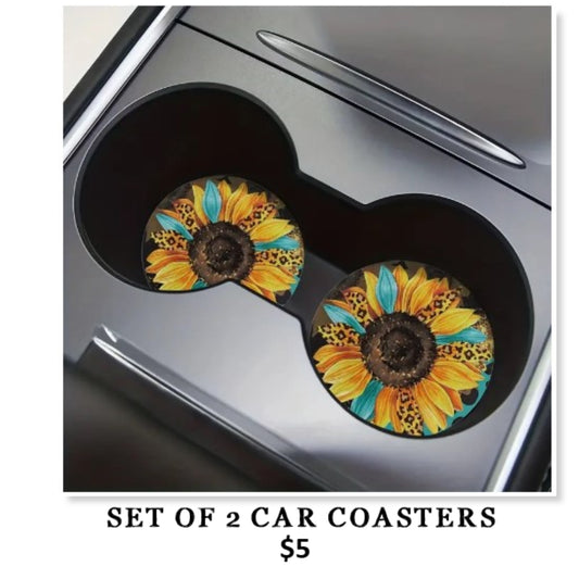 SET OF 2 CAR COASTERS - SUNFLOWERS