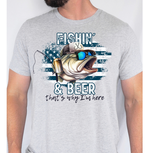 Mens Fishin and Beer Graphic Tee